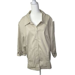 D&CO DENIM & COMPANY  1X Beige Denim Stretch Jacket 3/4 Sleeves W/ Cutout Design